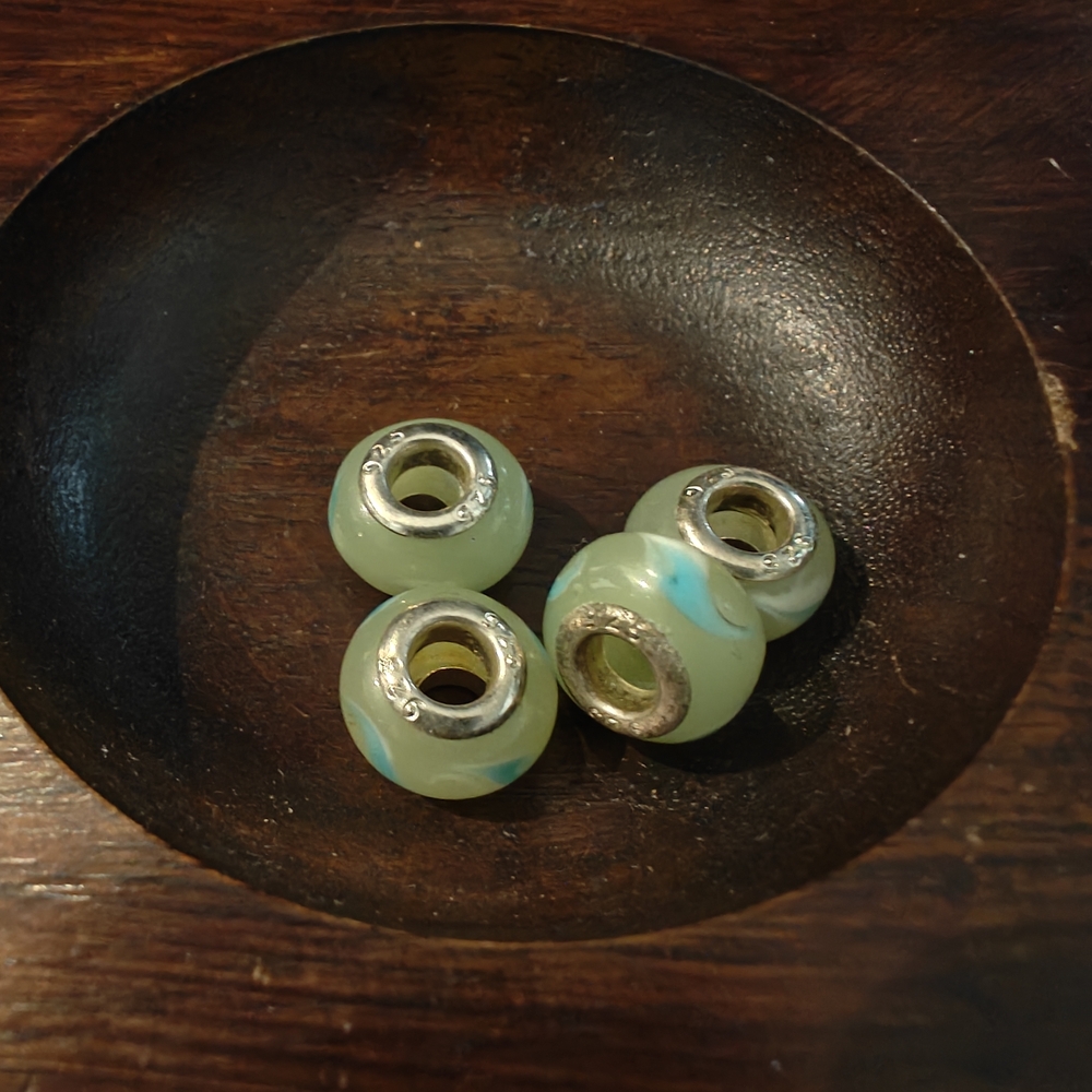 #1 Set of Four Silver-Plated and Green Beads